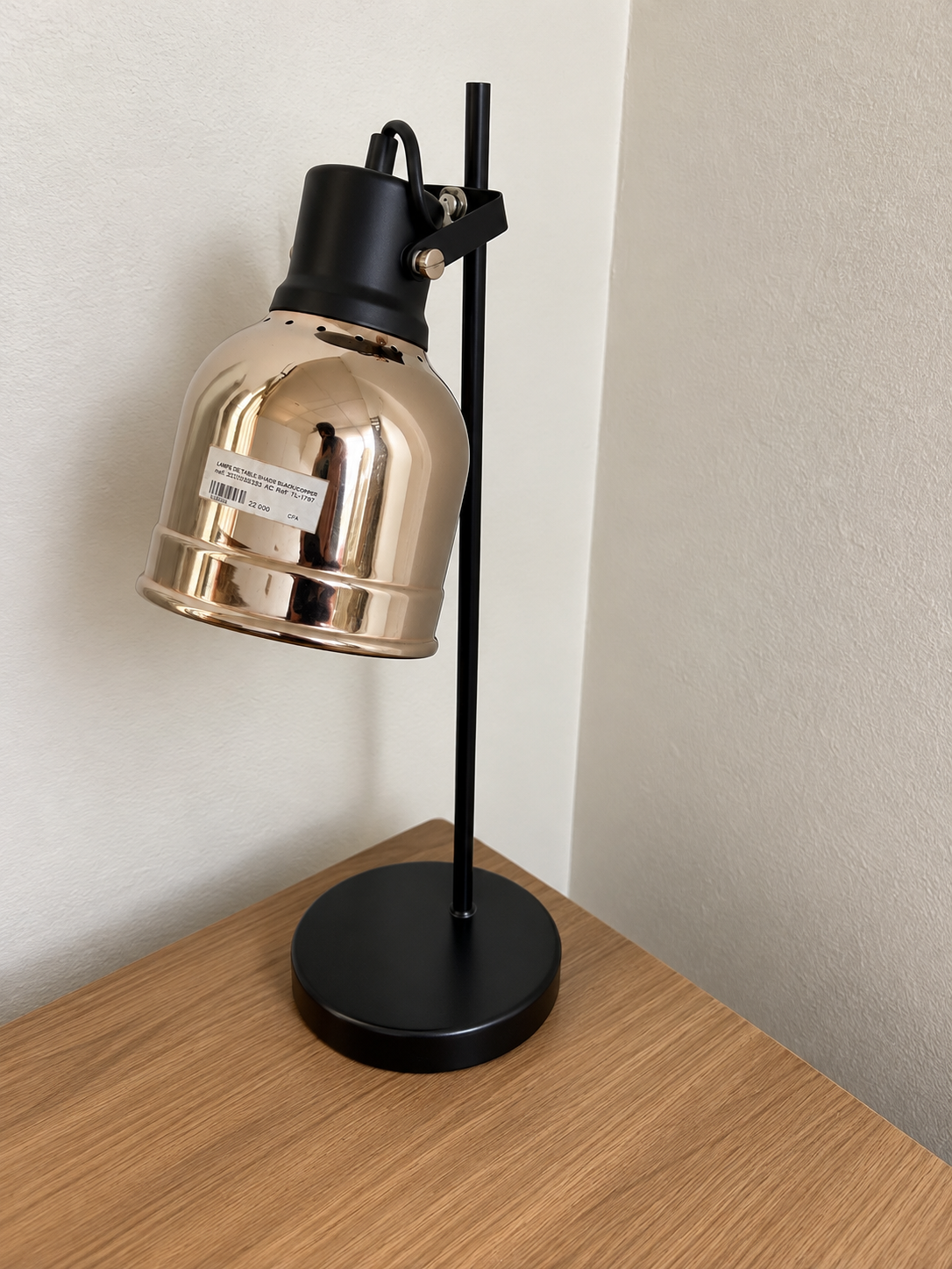 Lampe de table design noir et cuivre/doré
